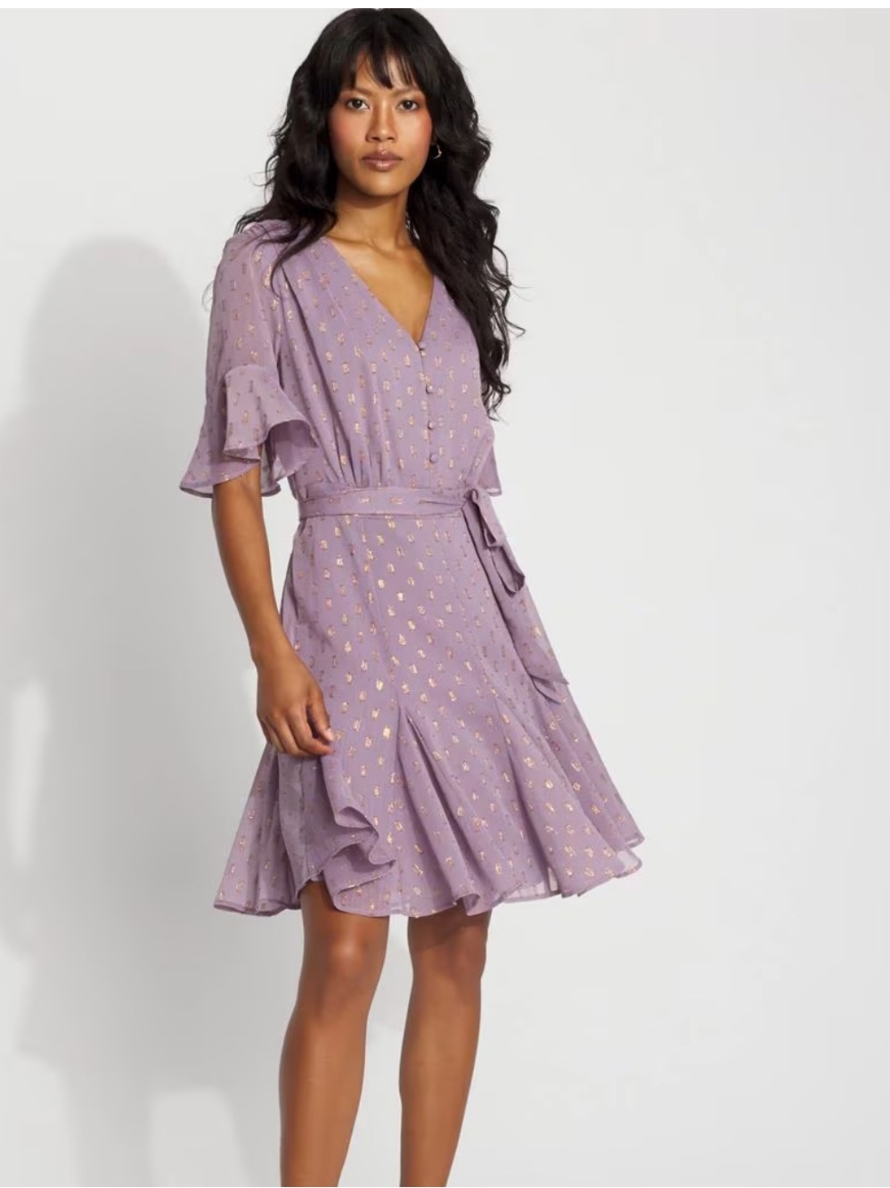 White House Black Market Lavender Metallic Godet Dress 10